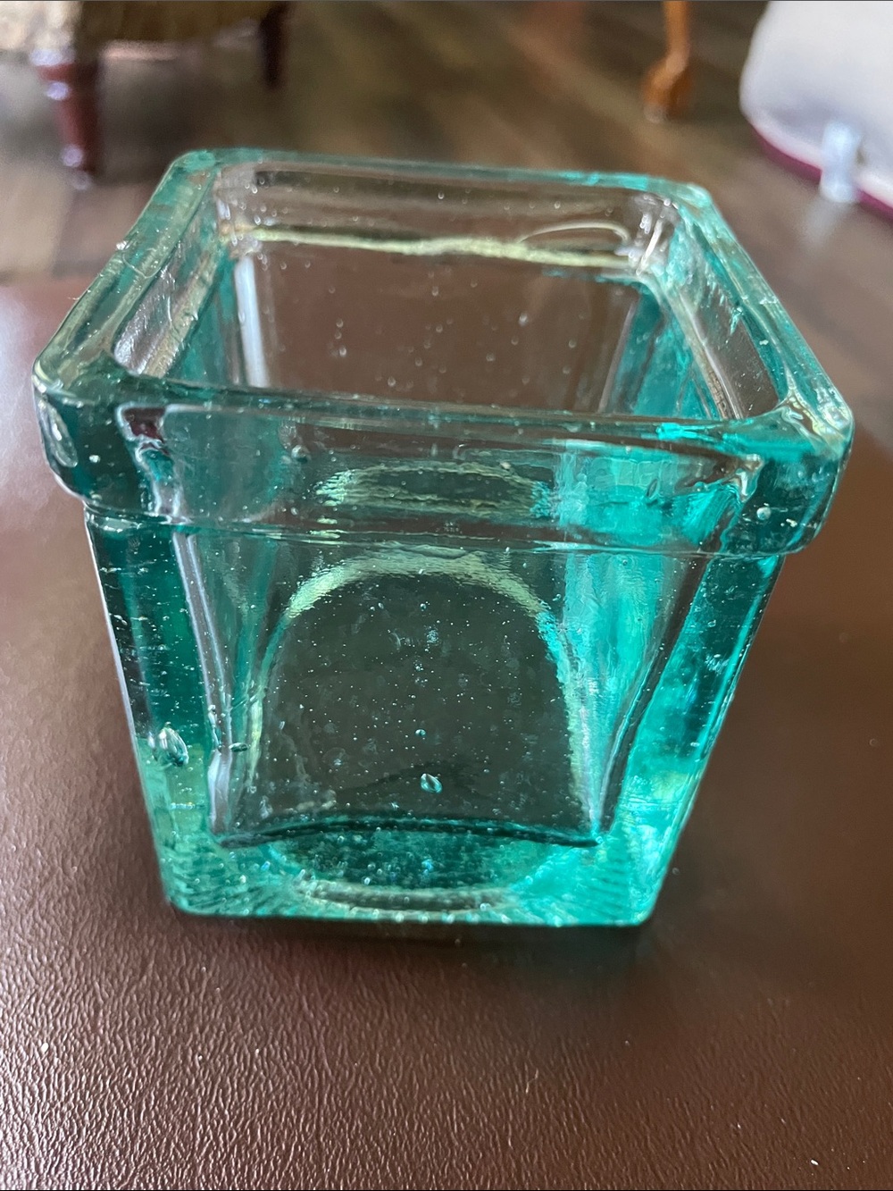 Square Teal Glass Votive Candle Holder